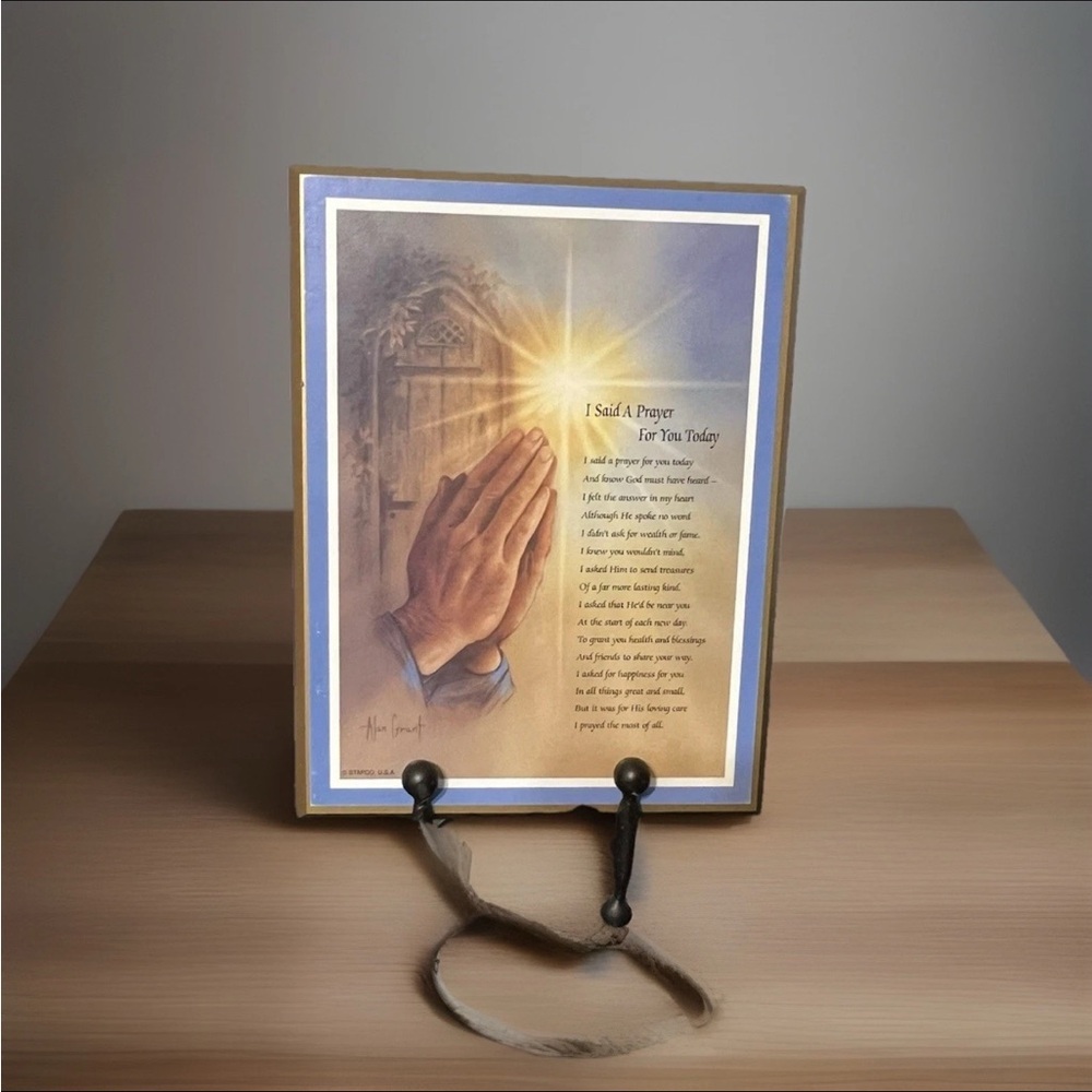 Vtg Religious Wall Decor Wood With Prayer Hands Sun Door Signed MCM Christian
